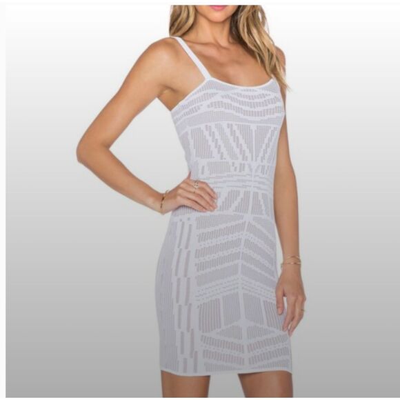 Ronny Kobo Collection Dresses & Skirts - Ronny Kobo White and Nude Tribal Design Bandage Midi Dress Size Bodycon Small